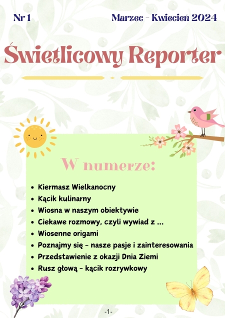 Pierwszy numer gazetki ''Świetlicowy Reporter''