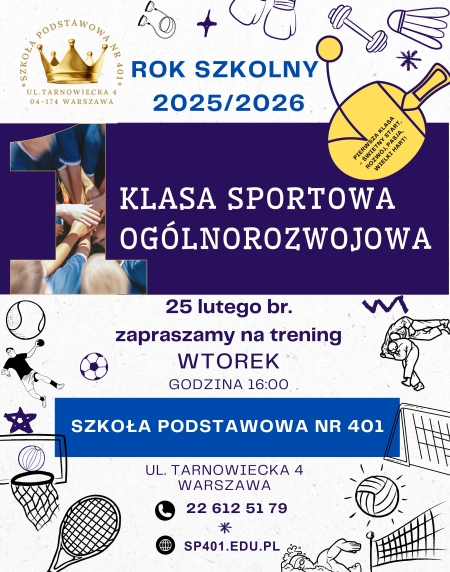 SP401 Twoje dziecko w ruchu – zdrowie, siła, radość! Pierwsza Klasa Sportowa – zdrowy rozw